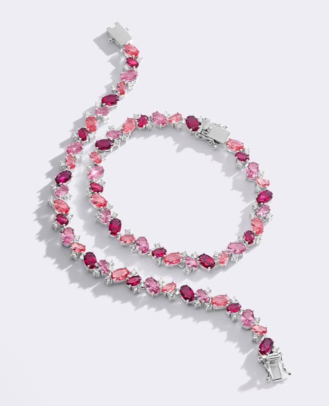 Pulseiras Life da coleção Blossom em Prata 925 com Pedras Rosas e Incolores