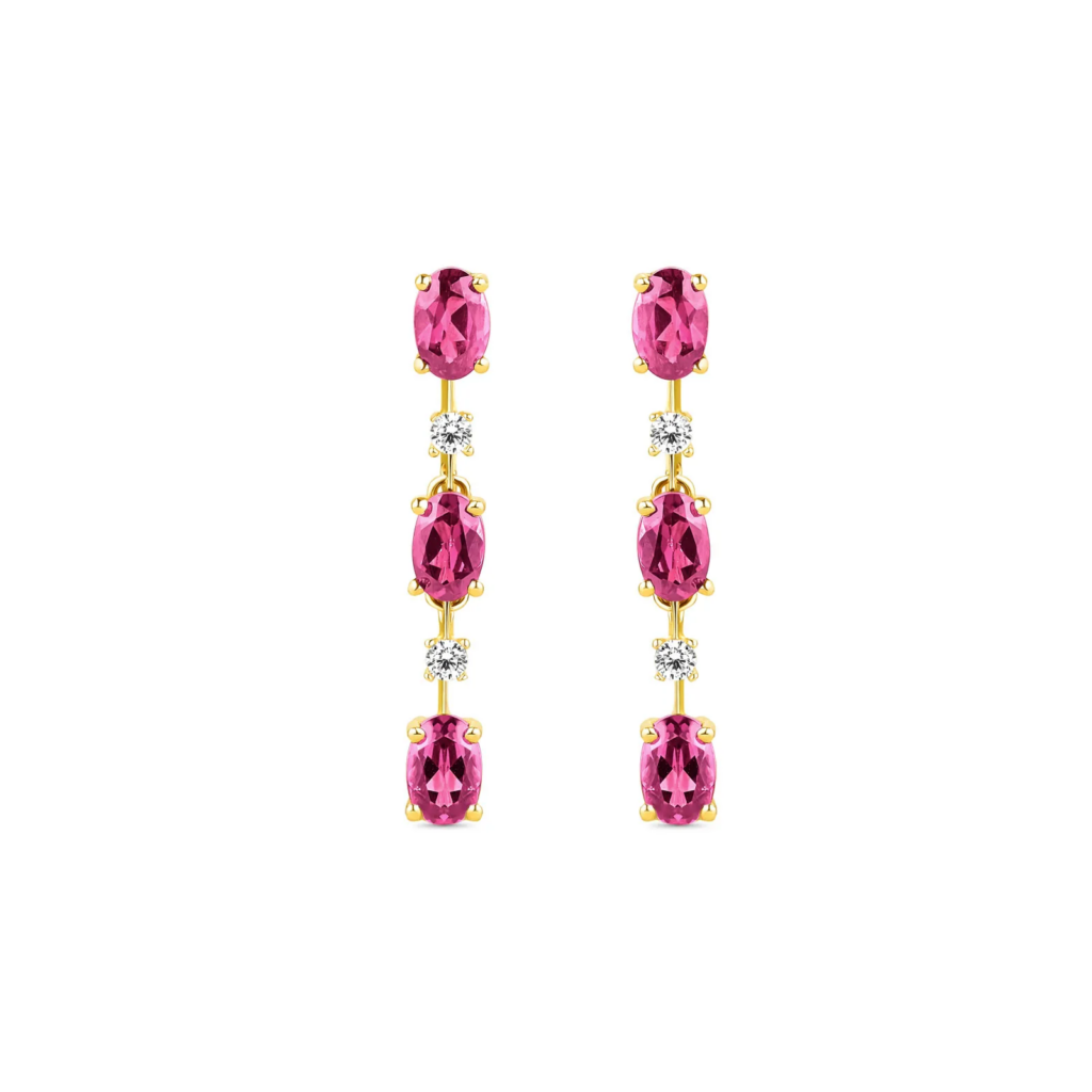 Brinco Duquesa em Ouro Amarelo 18k com Rodolitas e Diamantes 0,18 ct
