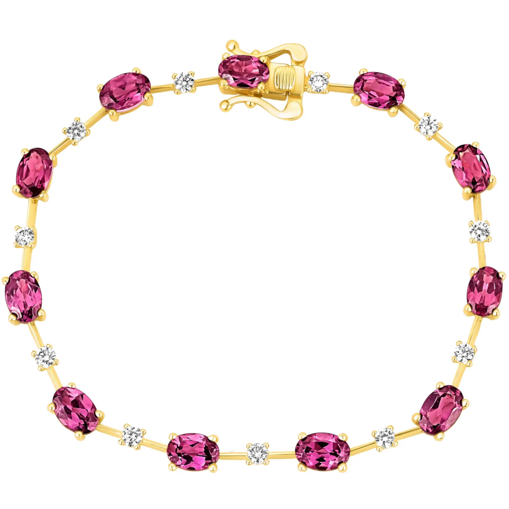Pulseira Duquesa em Ouro Amarelo 18k com Rodolitas e Diamantes 0,59 ct
