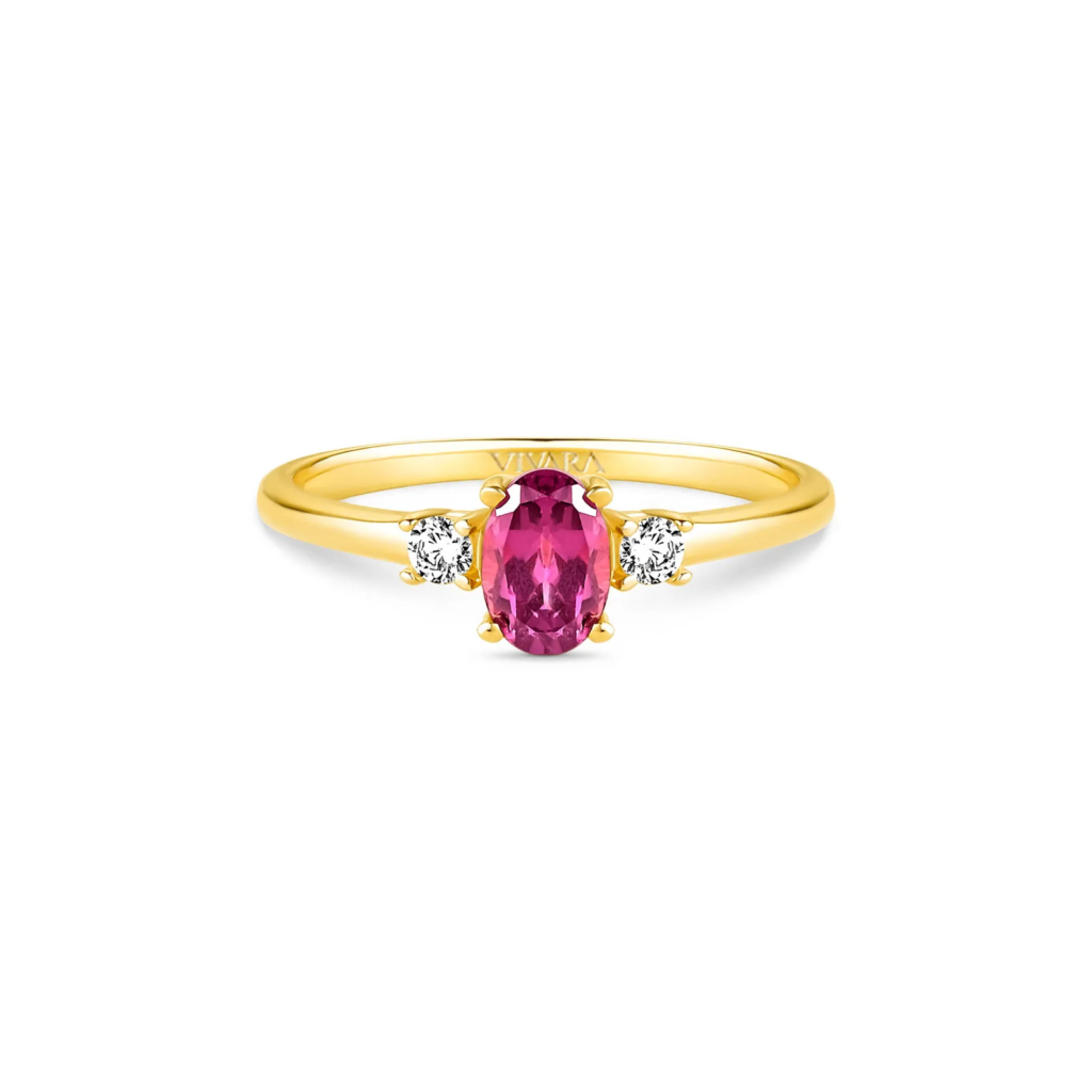 Anel Duquesa em Ouro Amarelo 18k com Rodolita e Diamantes 0,09 ct