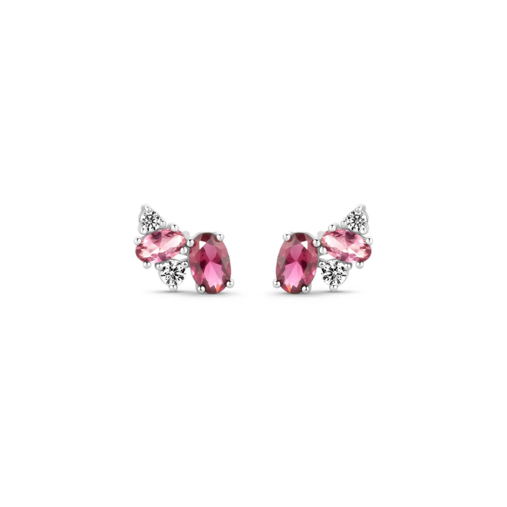 Brinco Life Blossom em Prata 925 com Pedras Rosas e Incolores