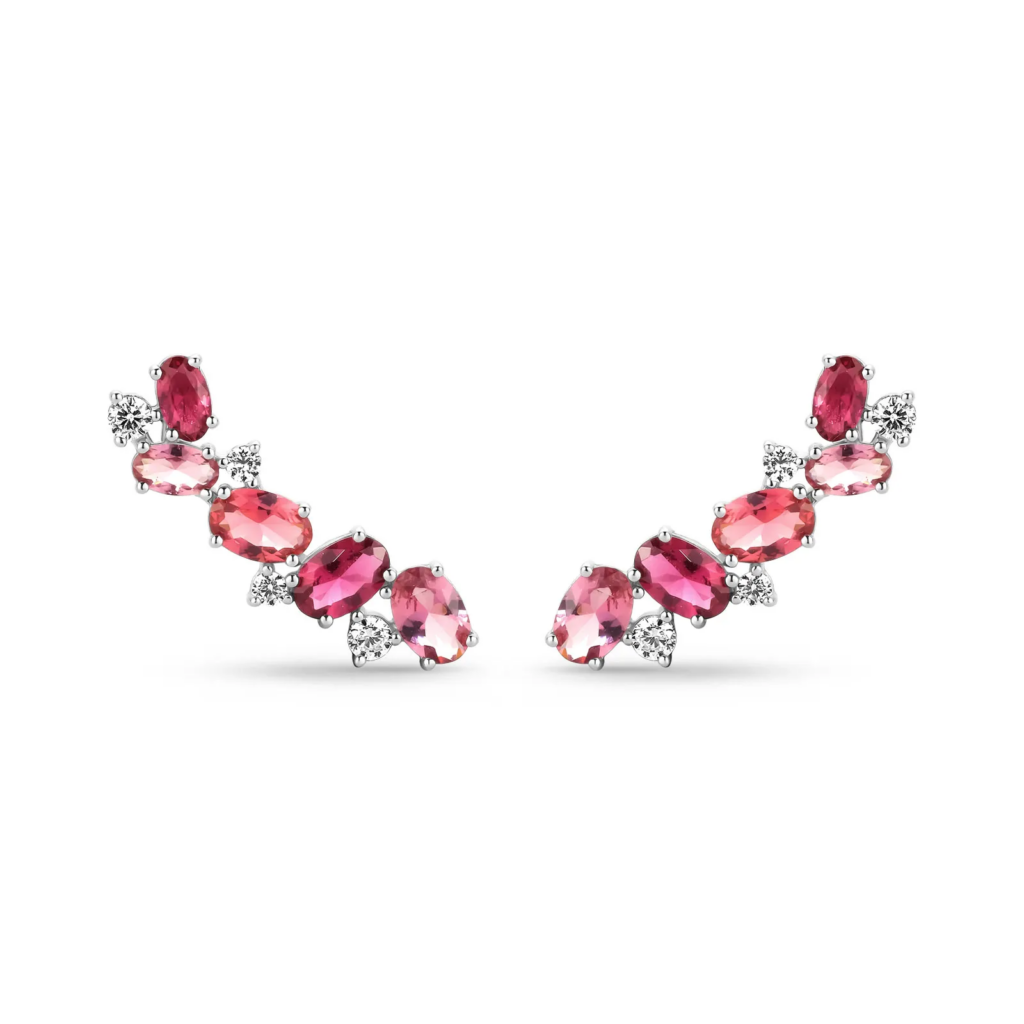 Brinco Earcuff Life Blossom em Prata 925 com Pedras Rosas e Incolores