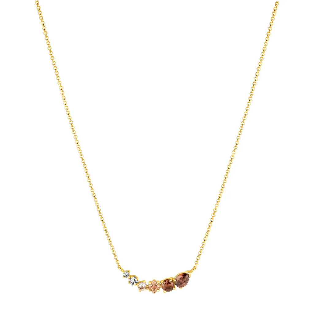 Colar Life Mocha em Prata 925 com Banho de Ouro Amarelo 18k, Pedras Marrons e Incolores, 45cm