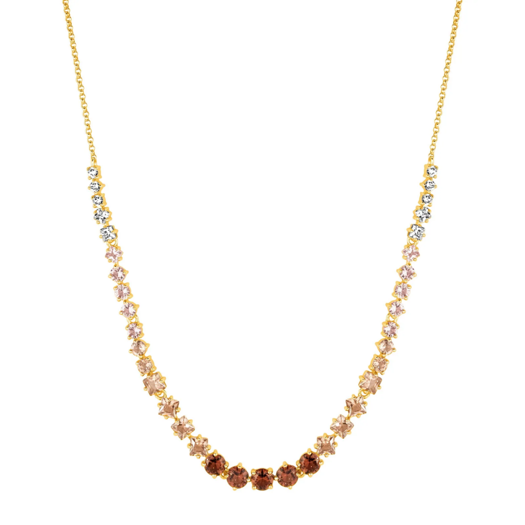 Colar Life Mocha em Prata 925 com Banho de Ouro Amarelo 18k, Pedras Marrons e Incolores, 45cm
